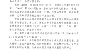 足协第三批处罚名单：17人终身禁足 前国安总经理李明禁足5年
